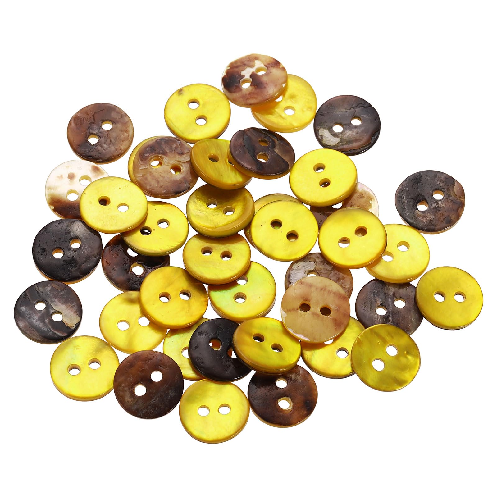 sourcing map 40Pcs Natural Shell Buttons, 10mm 2 Hole Mother of Pearl Blazer Buttons Sewing Craft Shell Discs for Shirt Sewing DIY Crafts Decoration, Yellow