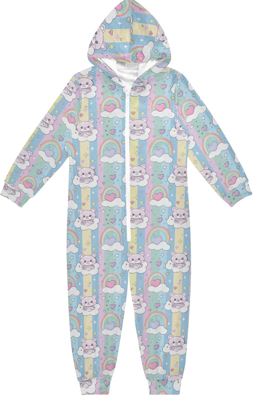 Unisex Onesie Pajamas Zip Up Hooded One-Piecing Loungewear Sleepwear for Christmas Home 4-14Y