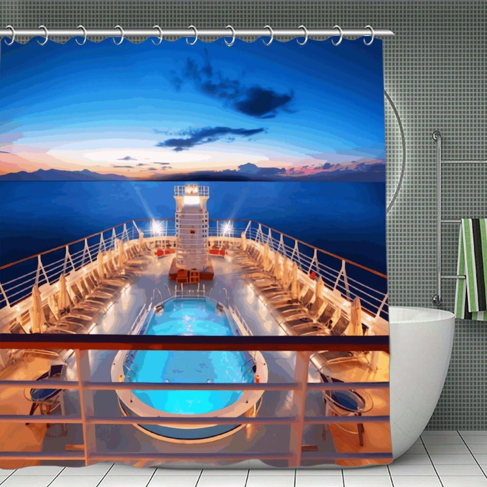 VstaDank Pool Party Cruise Ship Shower Curtain Waterproof Bathroom Curtain with Hooks Luxury Weighted Bath Curtains for Bathtubs Showers Room Dividers Decorative Shower Curtains 71x71 in