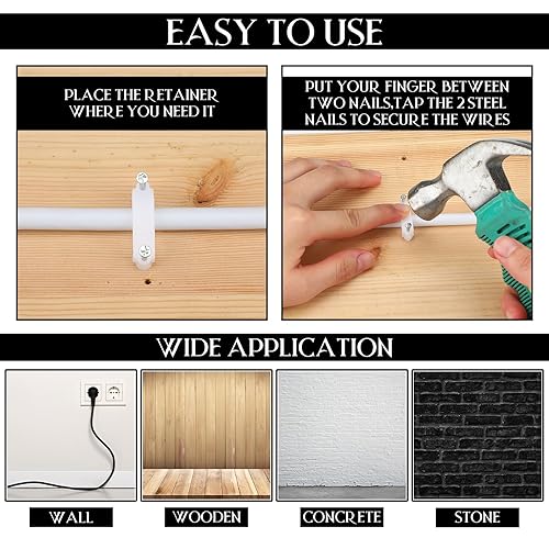 Miniatura 5 de 500 grapas de plástico para cables eléctricos de polietileno, resistentes a los rayos UV, para asegurar cables NM no metálicos a la pared, cemento