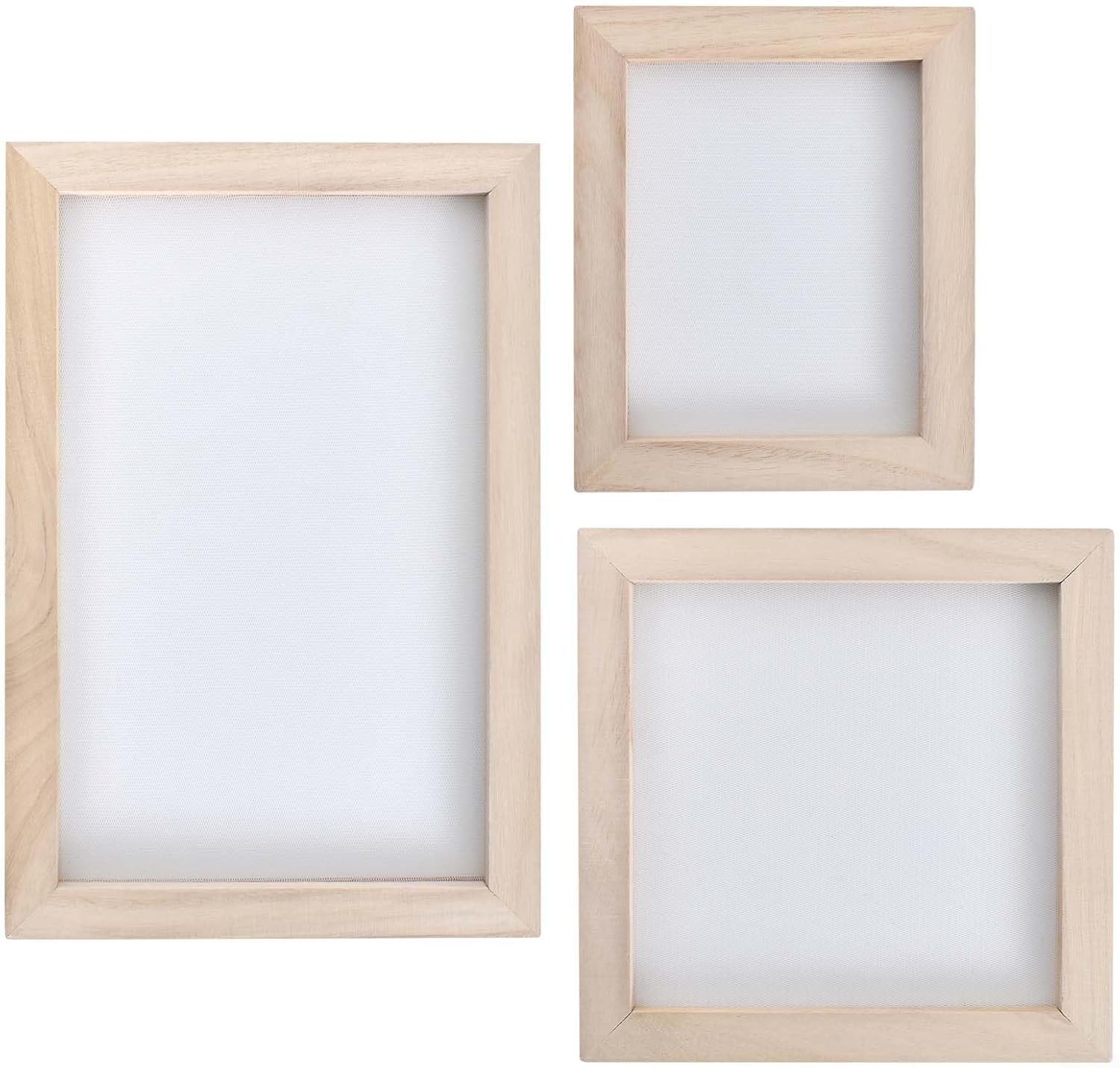 Juego de marcos de papel de madera diseñado para procesos manuales de fabricación de papel con tres tamaños de marco para mayor flexibilidad