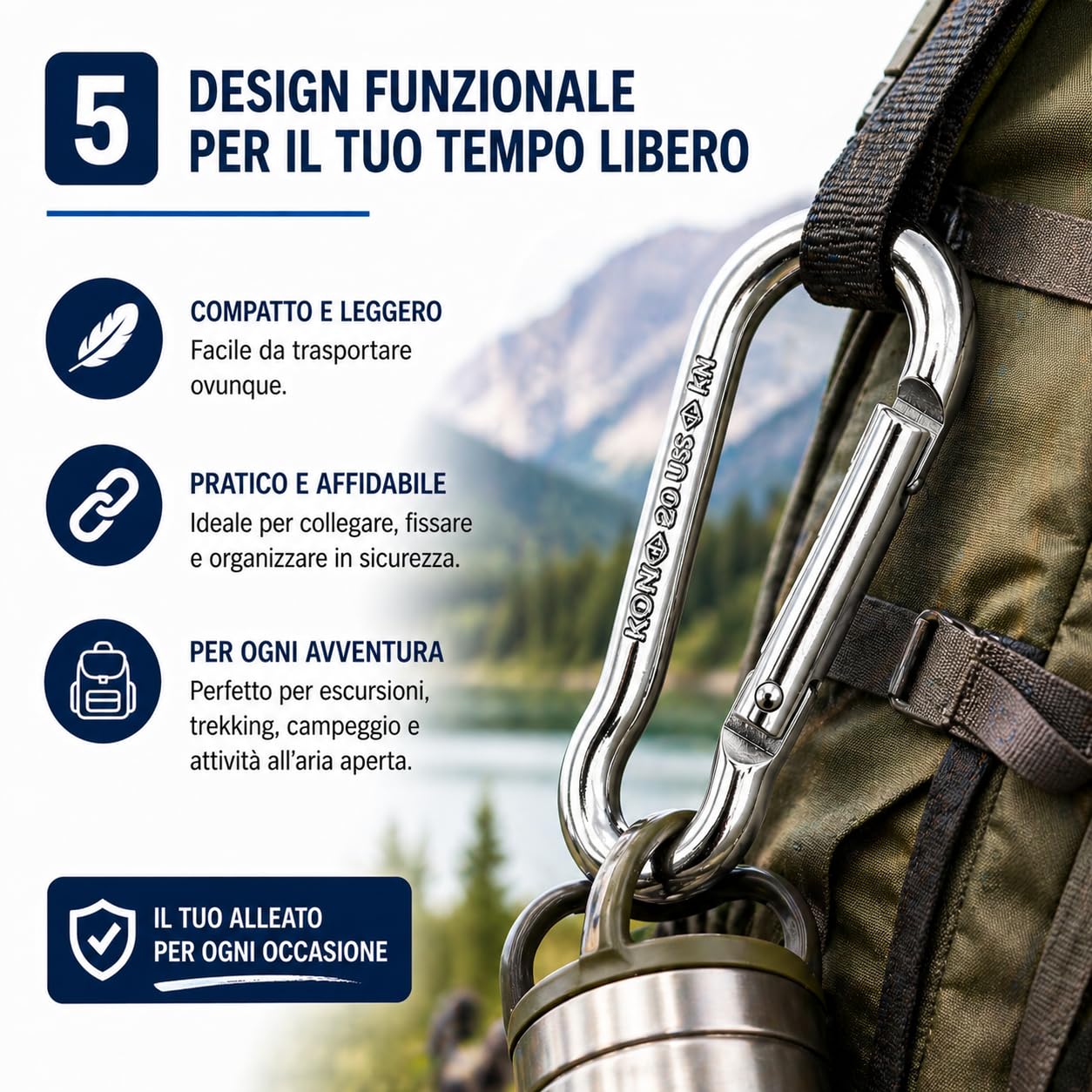Moschettone Acciaio Inox AISI 316 Leva Dritta – Connettore Nautico Antiruggine Alta Resistenza per Barca Ormeggio Campeggio Outdoor Uso Professionale