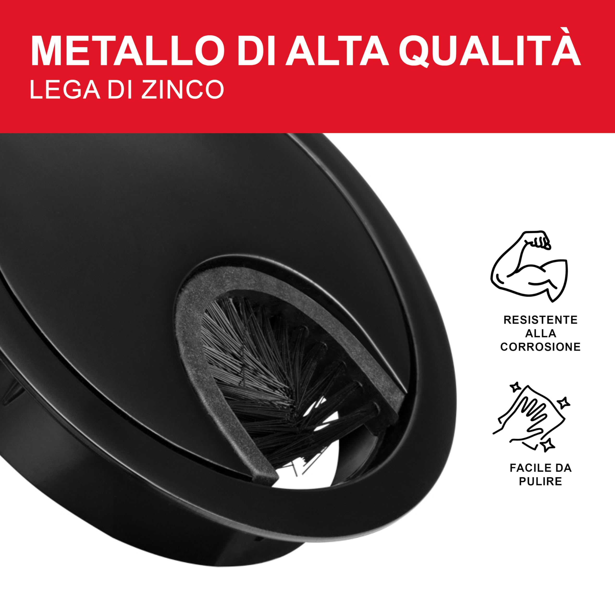 LouMaxx Guidacavi Ø 60 mm – Set di 2 pezzi in metallo nero – passacavi con guarnizione antipolvere – per una maggiore organizzazione