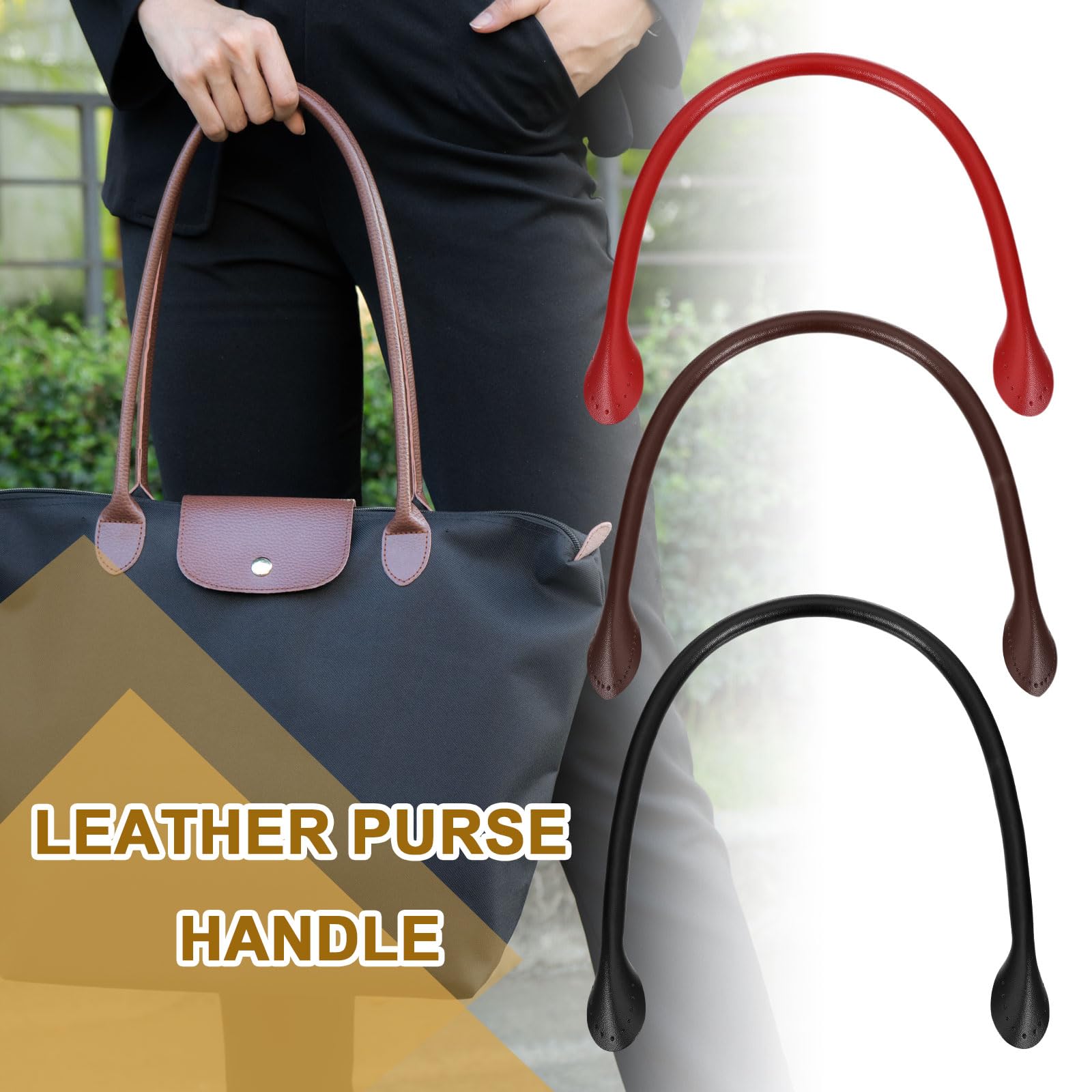 MY MIRONEY 28.35\" Long Leather Handbag Handles Dark Brown PU Leather Bag Strap With Rivets For Shoulder Bag Purse DIY Making Pack Of 2