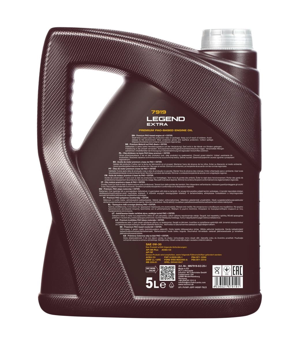 MANNOL Olio motore LEGEND 0W-30 5 L Compatibilità con MERCEDES-BENZ Classe A W177 Classe C Sedan W205 Classe C T-modell S205 Classe E Sedan W213 Classe C Coupe C205 Classe S Sedan W222, V222, X222