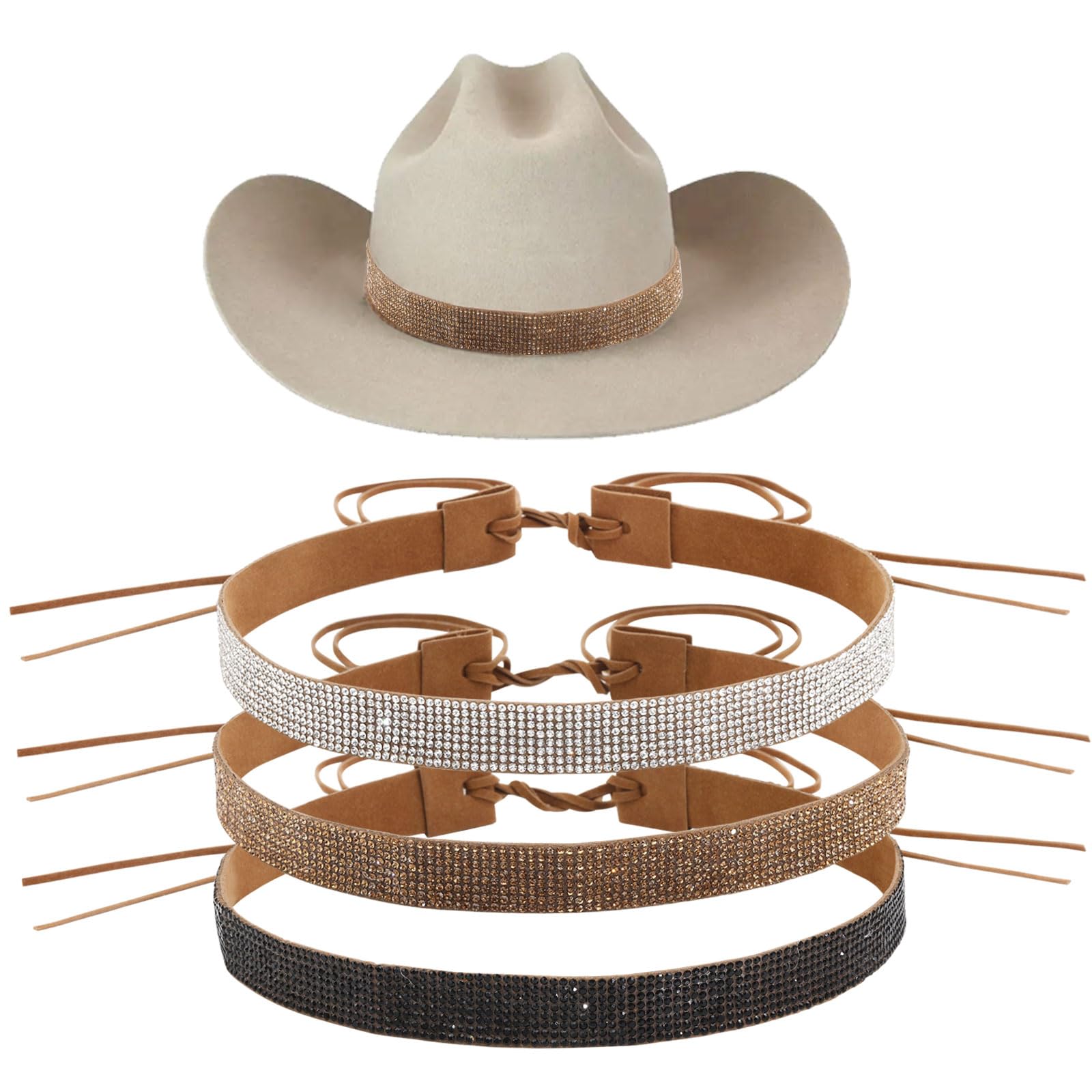 CHGCRAFT 3Colors Rhinestone Adjustable Hat Band Velvet Adjustable Hat Band Bling Hat Accessories for Cowboy Hat Straw Hat Decoration, 49inch