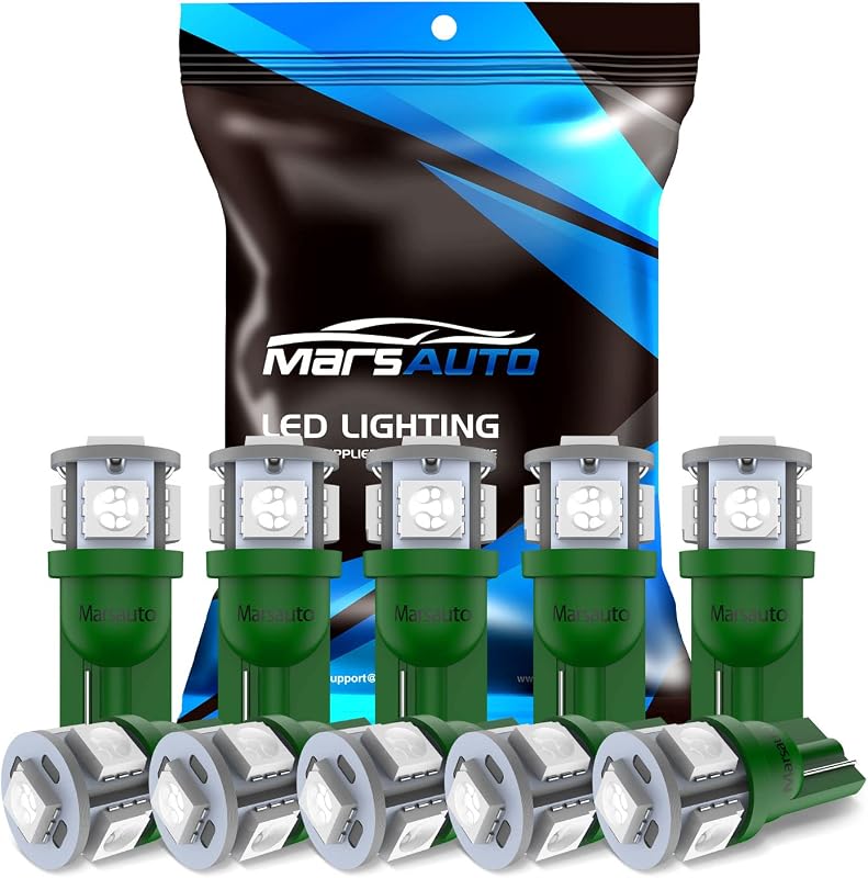 Lâmpada LED T10 194 2825 W5W Marsauto verde 12 V – Pacote com 10 unidades