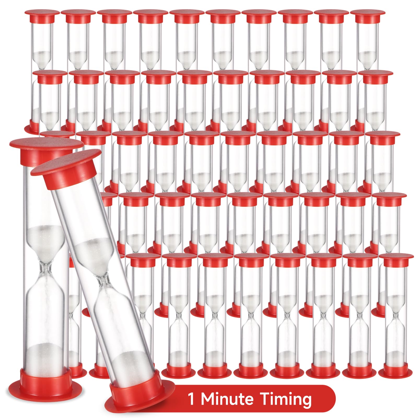 50 Stück Sanduhr 1 Minute - Sanduhr Klein Sanduhr mit Plastik Cover Abwärtszählende Sanduhr für Spiele Küche Party Geschenke DIY Dekoration Rot, Countdown-Tools