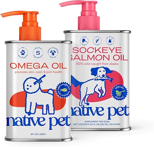 Native Pet Aceite de pescado Omega 3 (8 onzas) y aceite de salmón Sockeye para perros (8 onzas) – Promueve una piel sana, un pelaje brillante y