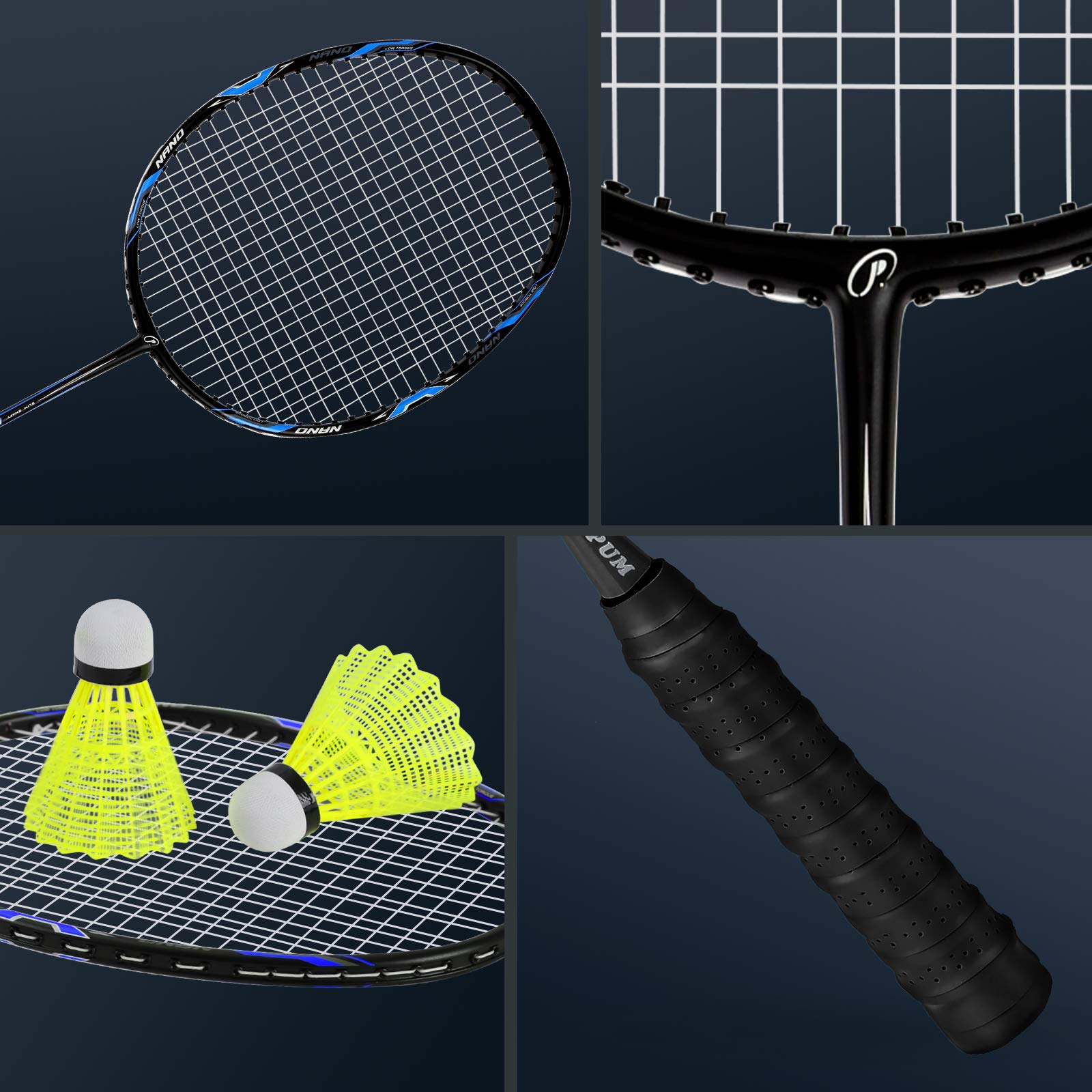 M87 Manual 2-Pack Full Carbon Fiber Badminton Rackets - 4U Weight, Pre ...