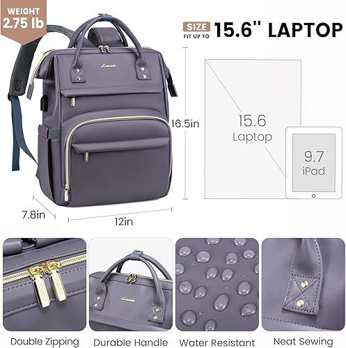 Miniatura 4 de LOVEVOOK Mochila de cuero para laptop para mujer de 15.6 pulgadas, mochila de viaje, mochila para enfermeras, profesores, bolsa de computadora