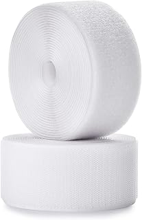 2 Inch x 15 Feet Sew On Hook and Loop Tape, Non-Adhesive Back Heavy Duty Nylon Strips Fabric Fastener, Non-Adhesive Interlocking Tape, Suitalbe for Home School Office, Car and DIY Crafting, White