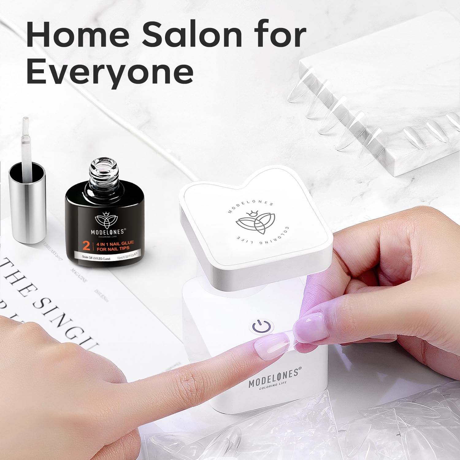 modelones Kit Uñas, Nail Kit de Tips Uñas Gel con Pegamento, 500 Uñas Postizas Resina, 6 en 1 Pegamento Uñas Postizas, Mini Lampara Uñas Semipermanentes, Kit De Uñas Para Principiantes
