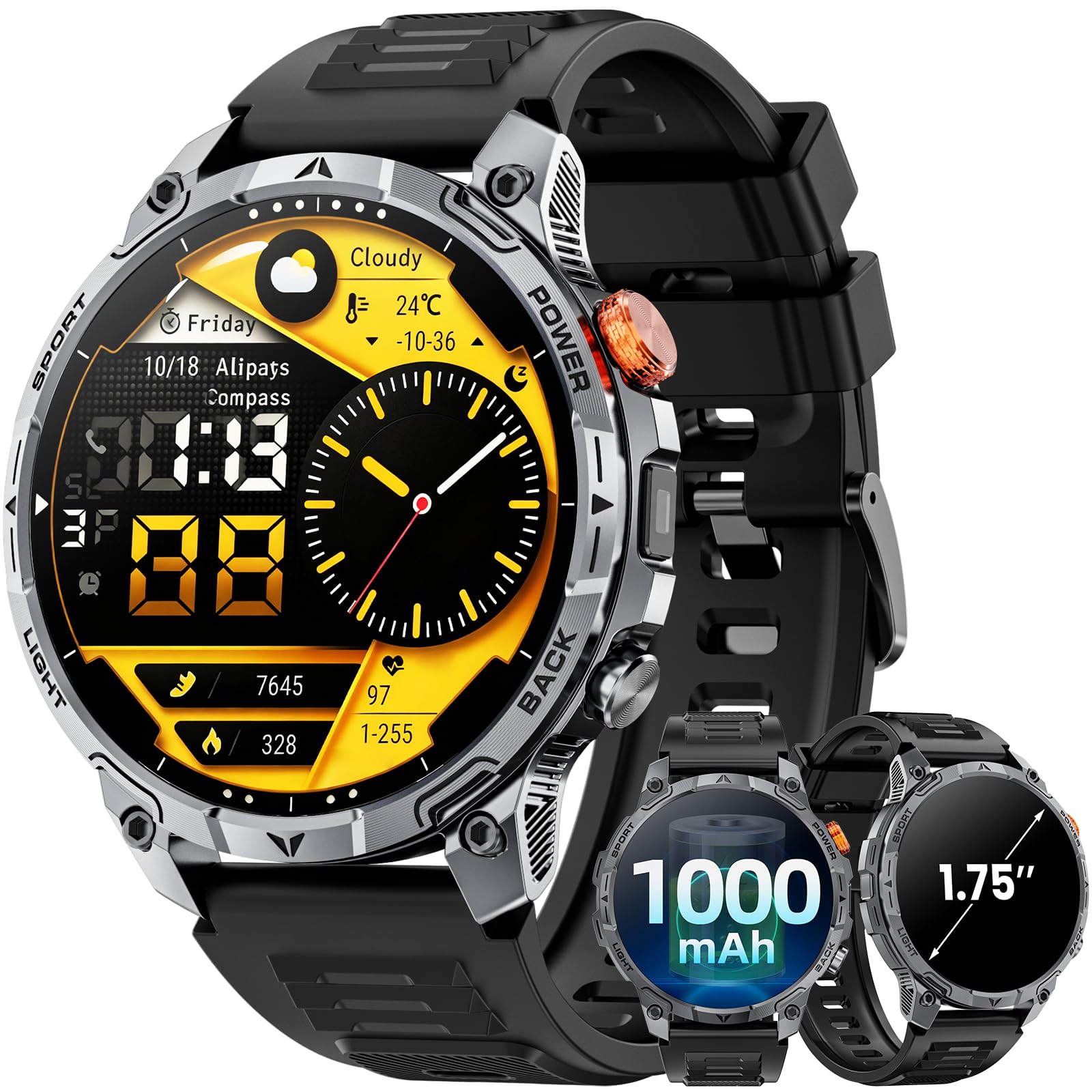 Haulvean Militär Smartwatch Herren, mit1000-mAh-Akku/1,75