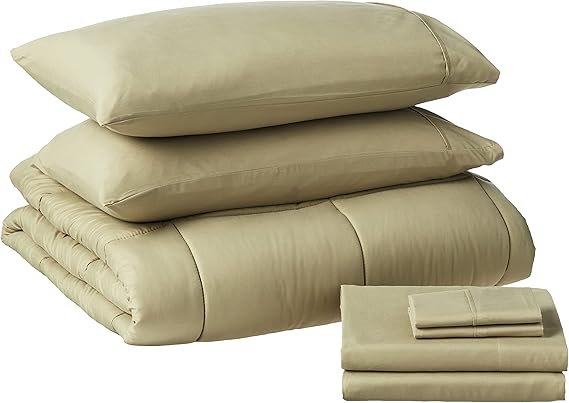 Sweet Home Collection 7 Piece Comforter Set Bag Solid Color All Season Soft Down Alternative Blanket & Luxurious Microfiber Bed Sheets, Sage, Queen