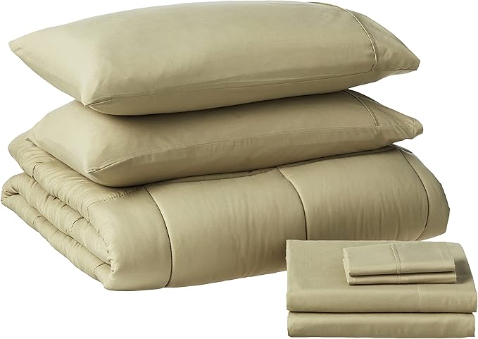 Sweet Home Collection 7 Piece Comforter Set Bag Solid Color All Season Soft Down Alternative Blanket & Luxurious Microfiber Bed Sheets, Sage, Queen