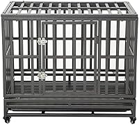 LUCKUP 38 Inch Heavy Duty Dog Crate for Large Dogs - Rust-Proof Metal Kennel, Easy Assemble Playpen with 360° Locking Wheels, Black
