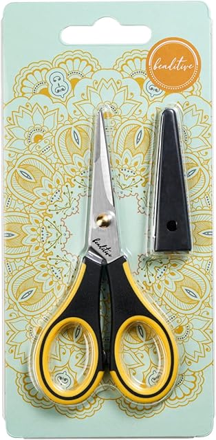 Beaditive Precision Craft Scissors - Stainless Steel Paper Crafting Scissors with Safety Cap - Ultra Sharp Blades & Non-Slip TPR Handles - Adult & Kid Scrapbooking Scissors for Home, Office, School