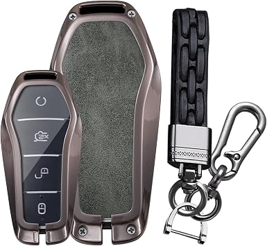 Leather Shell Fob Protector Case Key Compatible with BYD Han Ev Tang Dm Qin Plus Song Pro MAX Yuan ATTO 3 Dolphin Key Case Shell Waterproof Key Protective case B-Gray