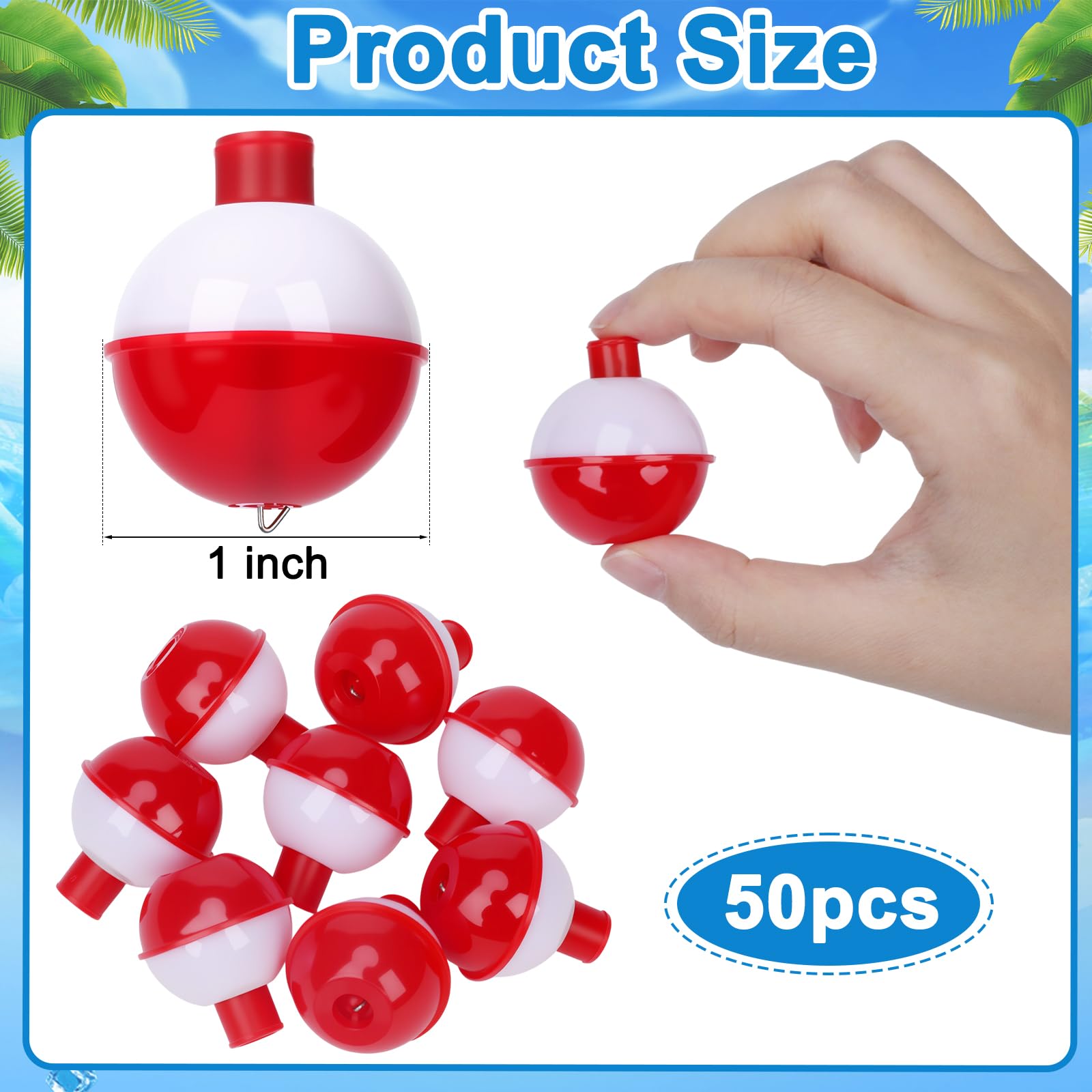Coopay Fishing Bobbers 30Pcs-50Pcs/Lot Hard ABS Fishing Floats Set Snap on Float Red/White Bobbers Push Button Round Buoy Tackle Accessories