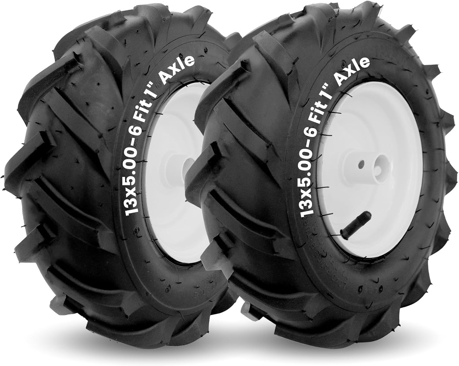 Photo 1 of  MZREXN 13x5.00-6" Tiller Tire and Wheel 2 Pack, 1" Axle Size, 3-1/8" Offset Hub, 4Ply Pneumatic, Compatible with Garden Trailer, Lug Tractor & Trencher, Tillers, and Lawn Mover Replacement Tire 