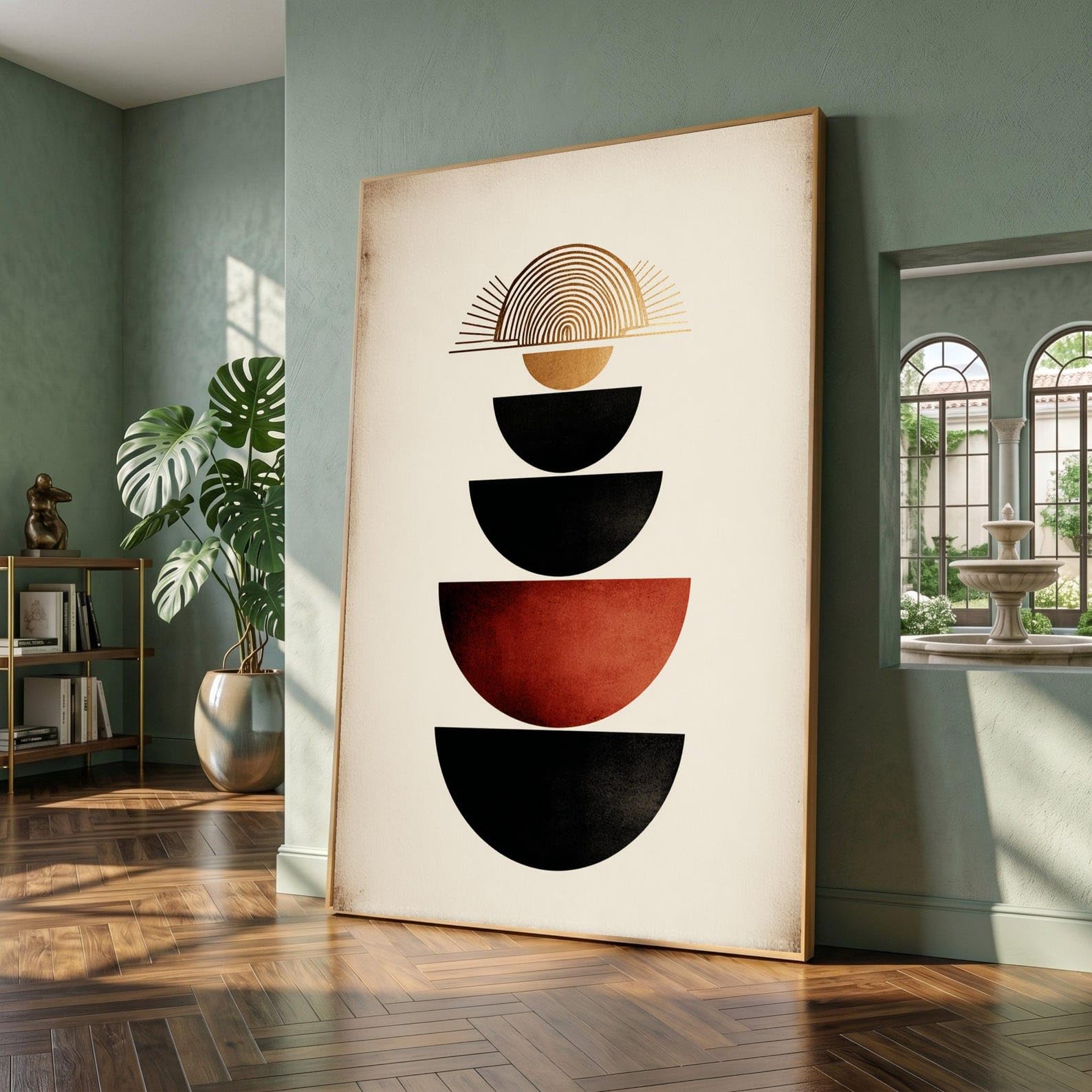 Motifs géométriques superposés grand tableau abstrait pour mur vide - 8