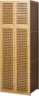 OIKITURE Bamboo Wardrobe with 4 Doors, Wardrobe Organizer with Single Hanging Rail, 4-Tier Shelving, Clothes Storage Cabinet for Bedroom, Living Room, Closet, 59x51x171cm, Natural