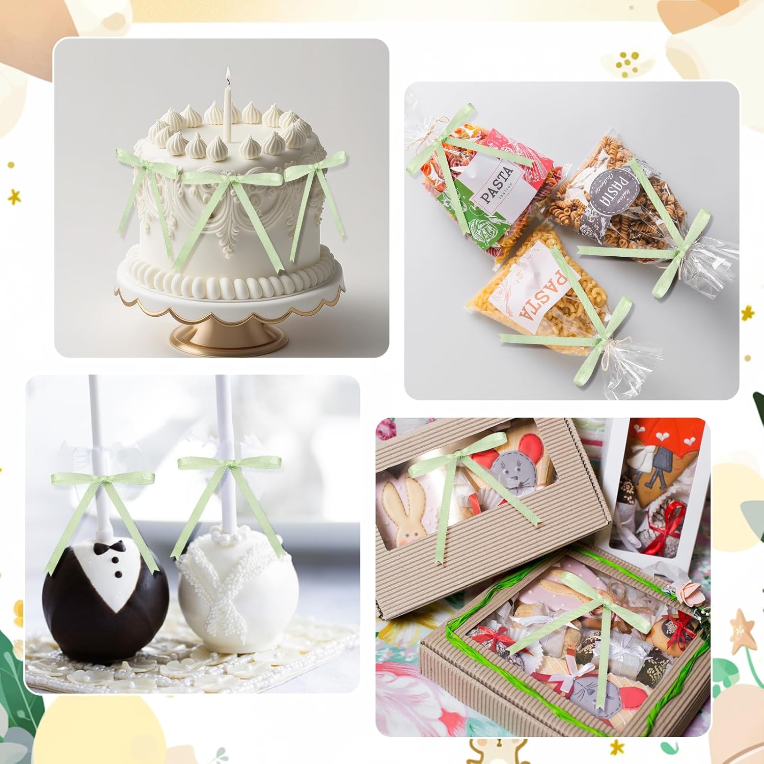 Riceshoot Sage Green 50 Pcs Stain Ribbon Bows 5x7 Inch Twist Tie Bows for Gift Wrapping Cake Treat Bags Craft DIY Gift Wedding Baby Shower Birthday Party Decorations - Image 5