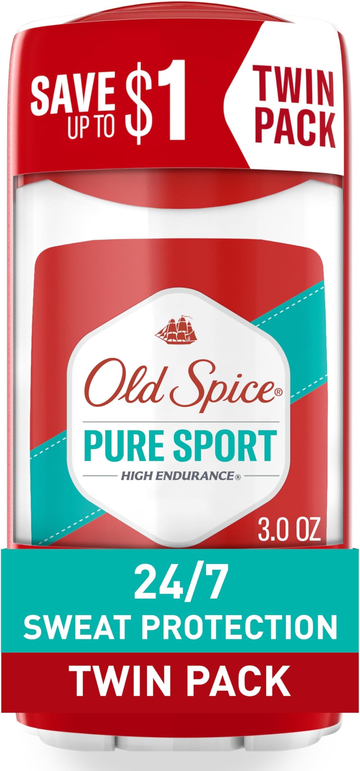 Old Spice High Endurance Anti-Perspirant Deodorant for Men, Pure Sport Scent, 3.0 oz Twin Pack