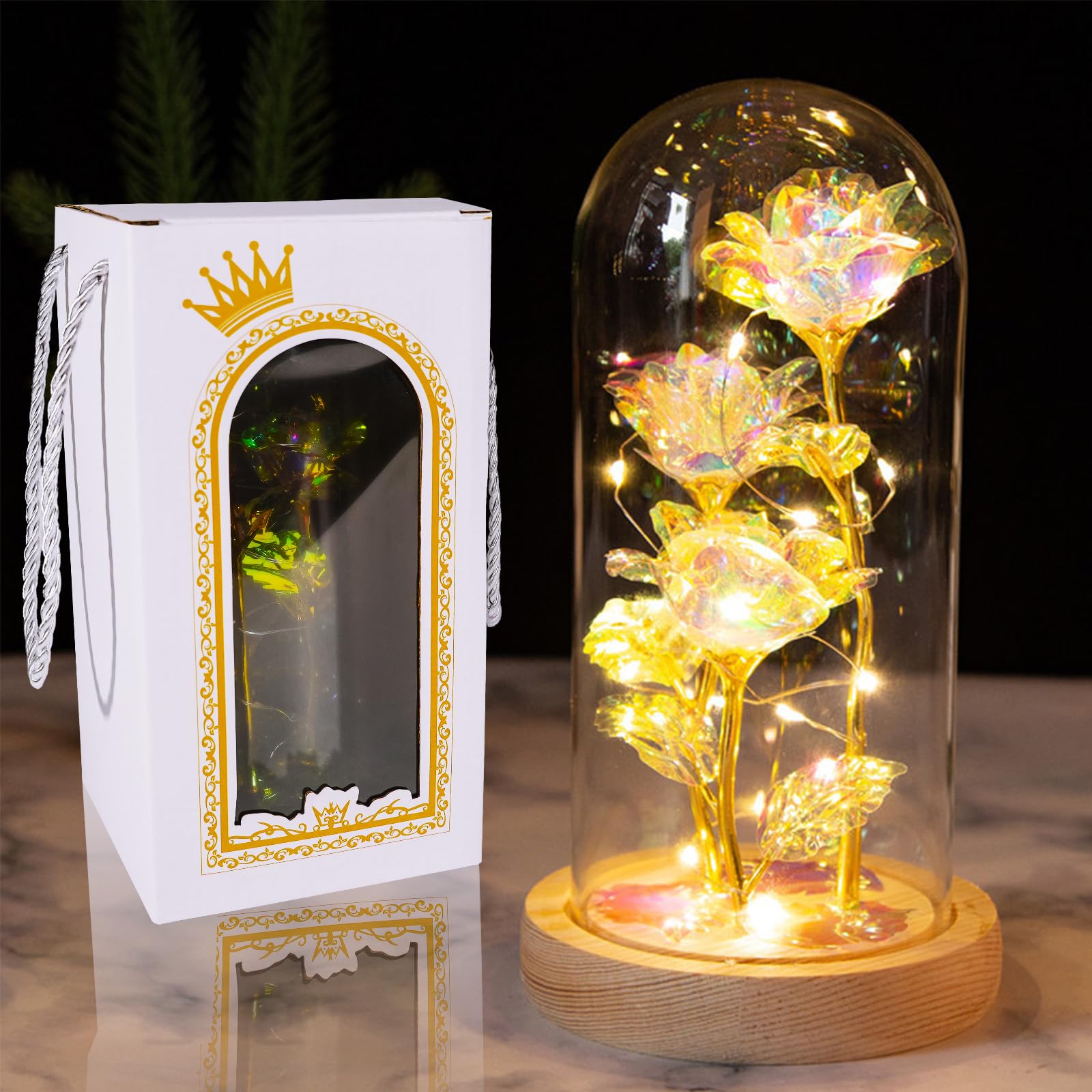 GW Box Rose Gifts for Mom 24K Rose Glass Flowers Birthday Gifts