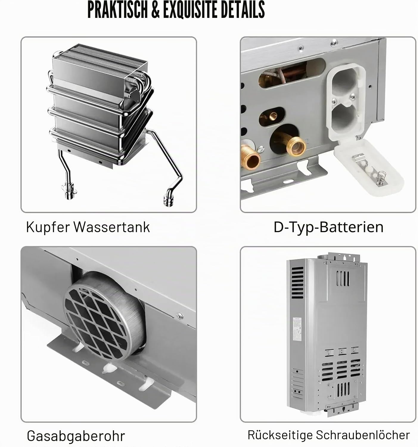 Gas Durchlauferhitzer 6 LPM 12KW LPL Propan/Butan Gas Durchlauferhitzer, ultra-niedriger Startwasserdruck, geeignet für den Hausgebrauch und im Freien (6L 12KW)