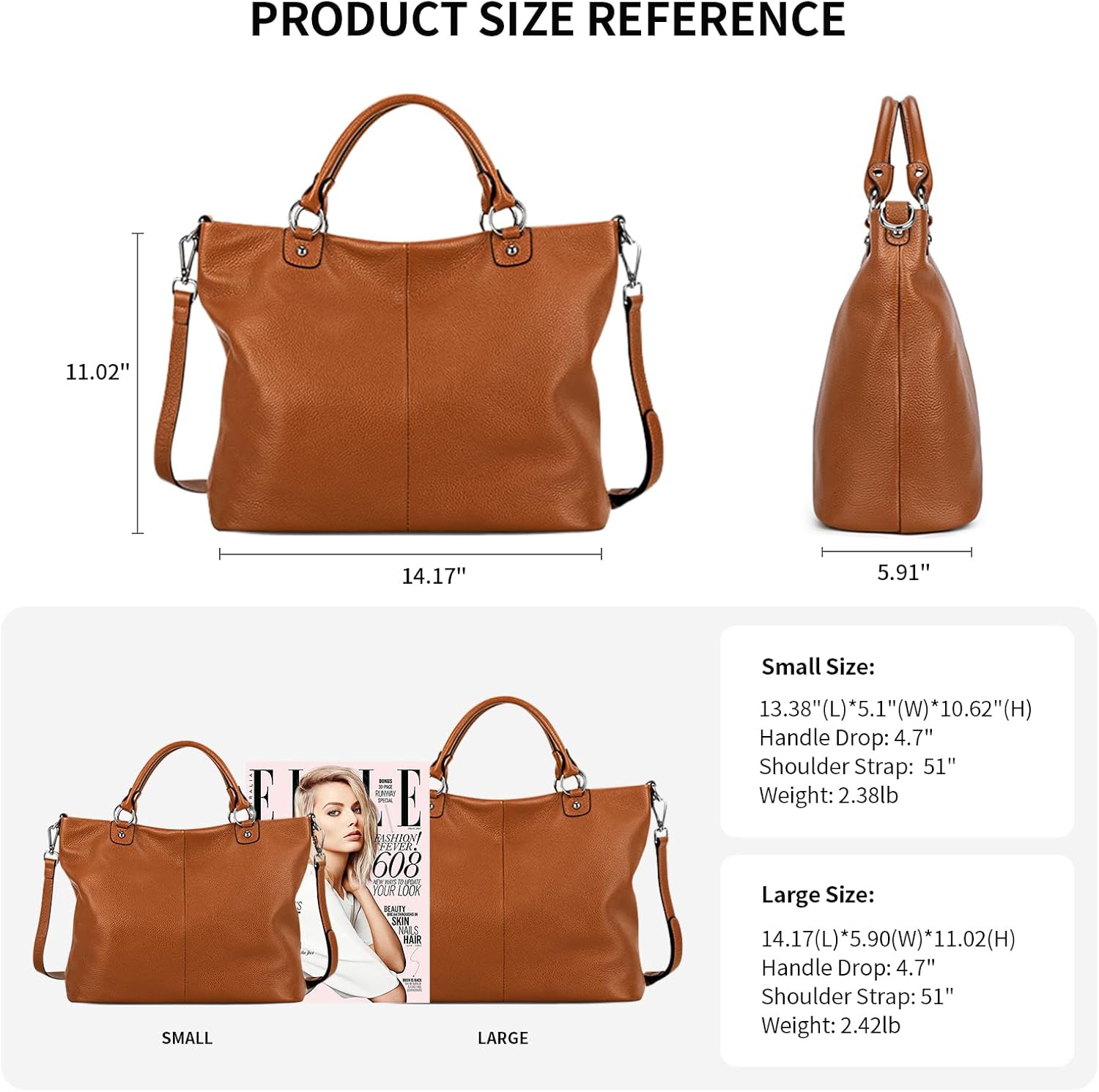 Kattee Women's Soft Leather Tote Bag, Top Satchel Purses and Handbags - Image 4