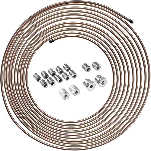 4LifetimeLines 3/16" x 25' Bobina de tubo de línea de freno de cobre-níquel genuino de aleación no magnética, kit de montaje con estriado invertido,