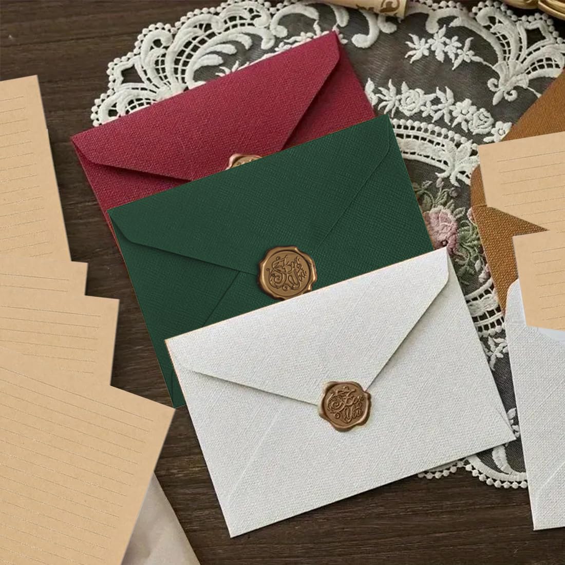 Ensemble de Papeterie Vintage 38 Pièces avec Enveloppes Papier Lettre Kraft et Autocollants Sceau en Cire