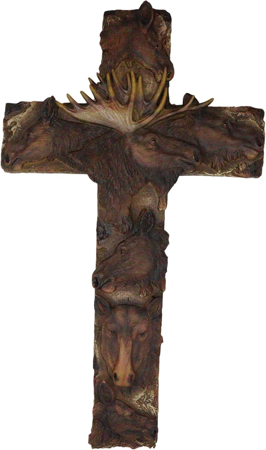 Ebros Gift 16" Tall Rustic Western Forest Antler Elk Bull Moose Faux Wood Wall Cross Decor Hanging Sculpture Catholic Christian Inspired Country Deer Cabin Lodge Accent Decorative Crosses
