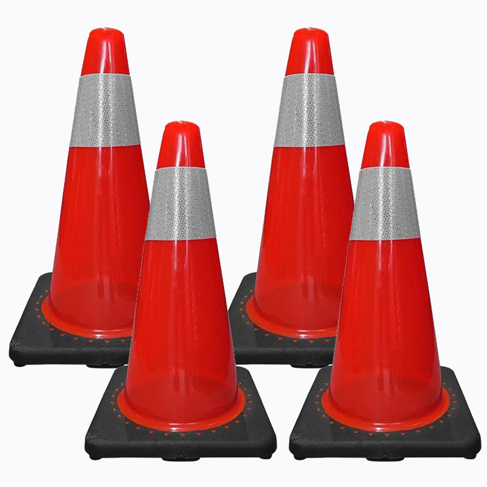 Cône de Signalisation Routière Polyvalent et Rétractable avec Bandes Réfléchissantes,Cône de Chantier Doté d'une Base Noire Robuste et d'une Structure Stable(Size:30x18.5x18.5cm,Color:4pack)