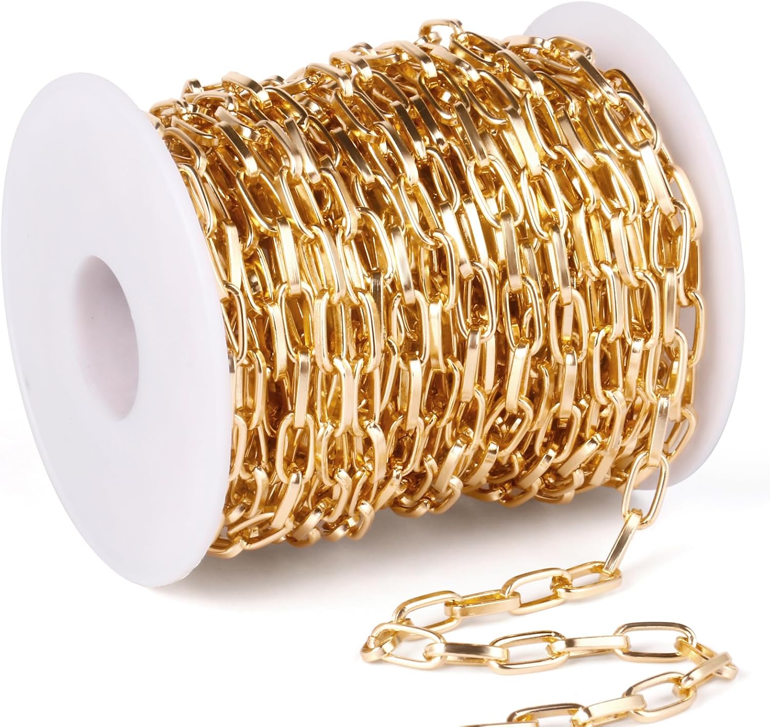 33FT Gold Paperclip Chain Roll 5.5MM Gold Plated Aluminum Paperclip Link Chains Spool Bulk for Jewelry Making