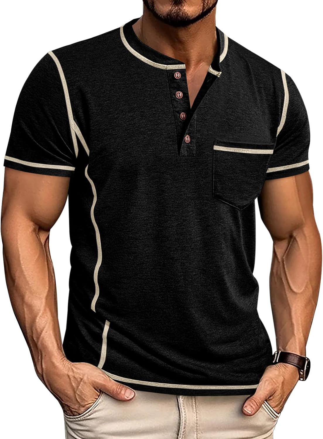Angbater Men’s Henley Shirts Short Sleeve Casual Button Basic Tee Shirts Summer Lightweight T Shirts with Pocket