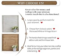 Vista 7 de Hanobe Bandeja Otomana Cuadrada Grande: Bandejas de Madera para Servir Extra Grandes Bandeja Decorativa Rústica para Mesa de Café Otomana con Asas