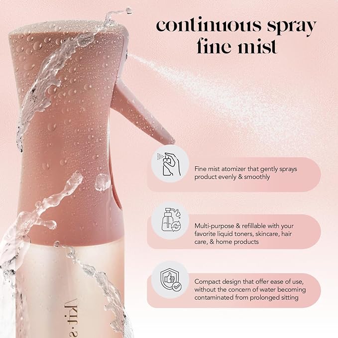Kitsch Spray Bottle for Hair - Continuous Water Mister with Ultra Fine Mist for Hairstyling