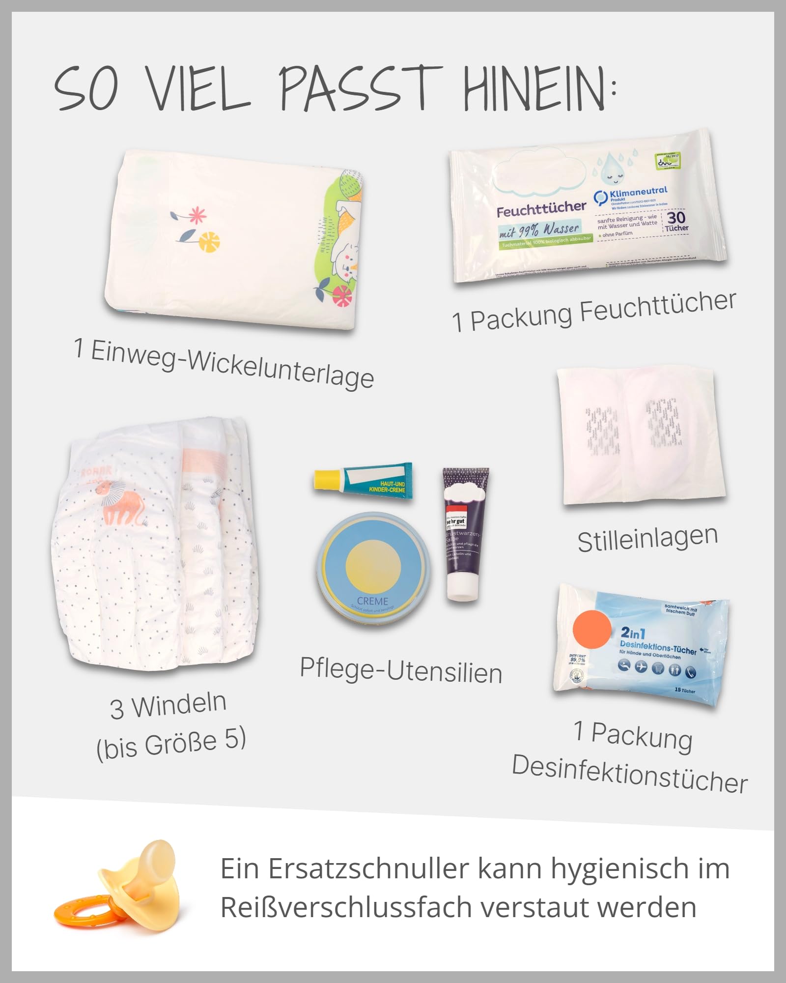 ULLENBOOM ® Windeltasche für unterwegs (Made in EU) - Wickeltasche für bis zu 3 Windeln, Feuchttücher & weiteres Zubehör, Windeletui mit Reißverschluss & Gummiband, klein & lässig