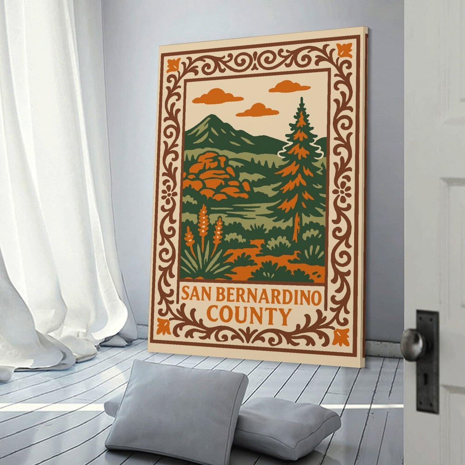 Junmoney San Bernardino County Landscape Illustration Decorative Wall Artwork 20x30inch(50x75cm), for Living Room, Bedroom, Office Or Hallway, Decorative Artwork with Broad Appeal