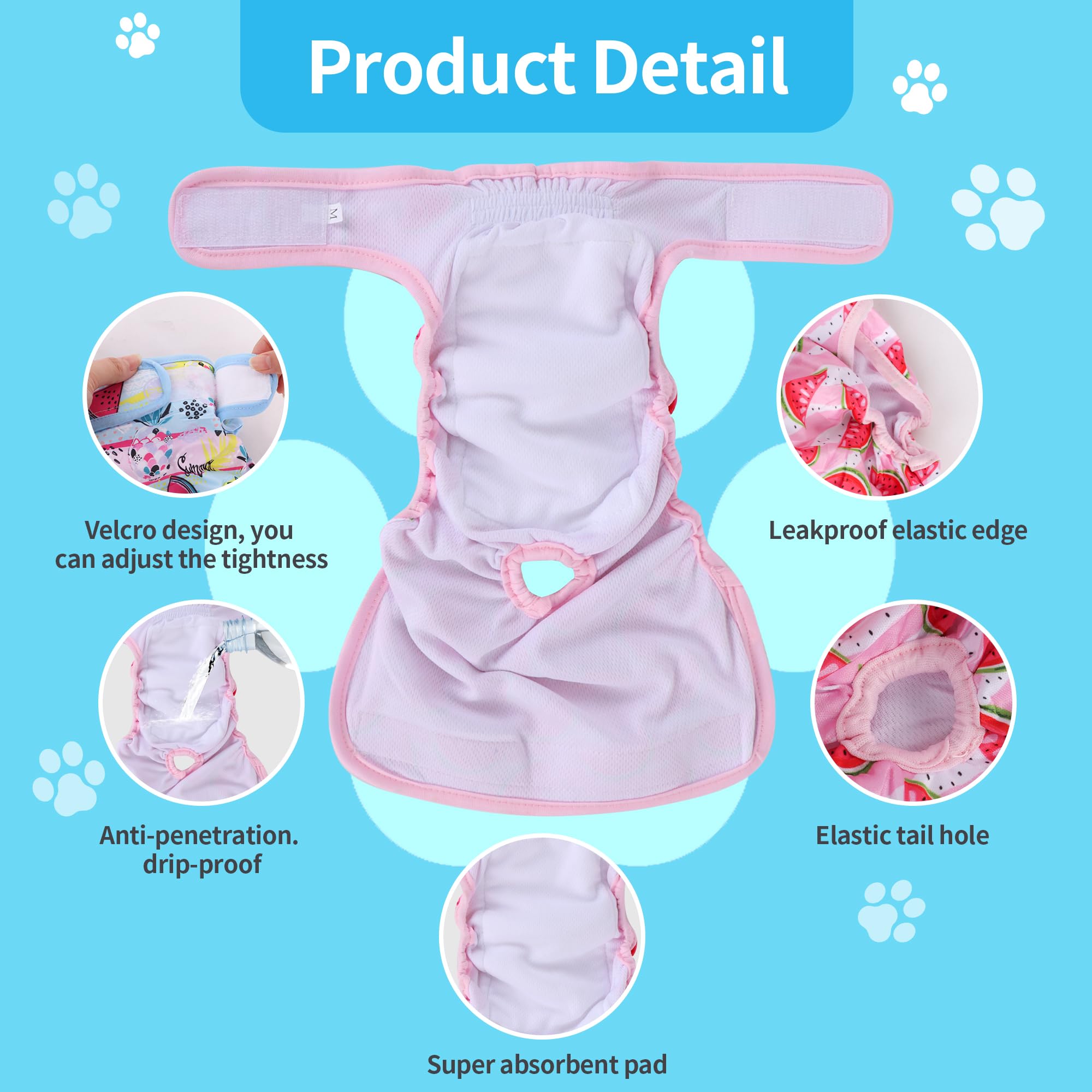 Reusable Dog Nappies 3pcs, Super Absorbent Dog Period Pants for Female Washable Dog Diapers Puppy Sanitary Wraps Panties - Image 3