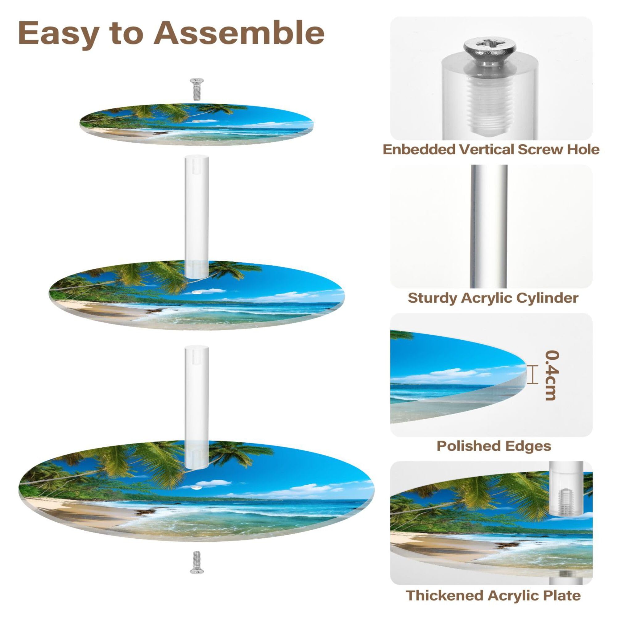 PYBUG Palm Tree Beach Sea 3 Tier Acrylic Cupcake Stands Tower,Dessert Table Display Set for Tea Party,Wedding,Birthday, Baby Shower