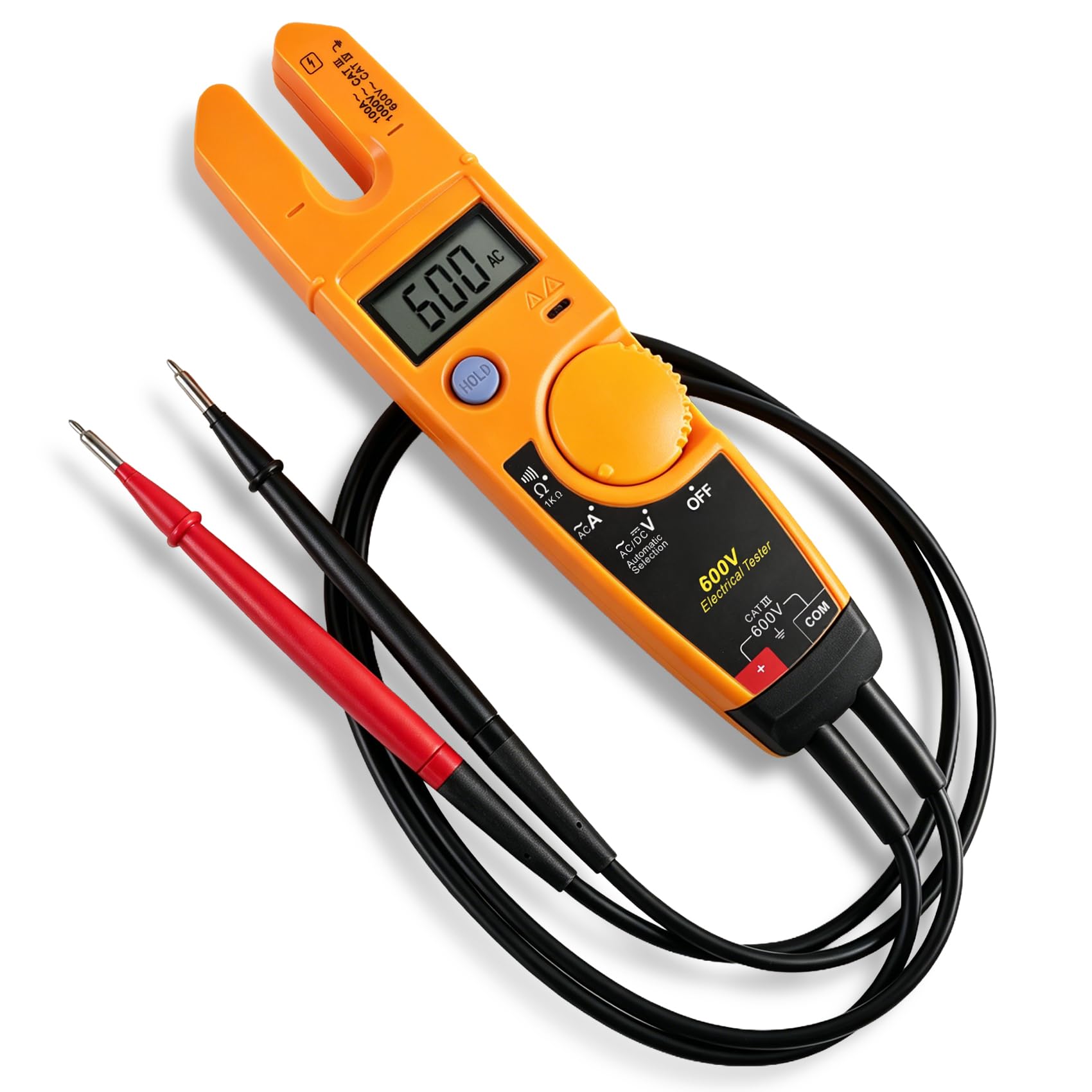 Photo 1 of T5-600 Electrical Tester Replacement for Fluke Meter, 600V Electrical Meter for AC Voltage, Current & Continuity Testing, Open Slot Amp Meter with Thin Probes, Auto Range Multimeter for Electricians