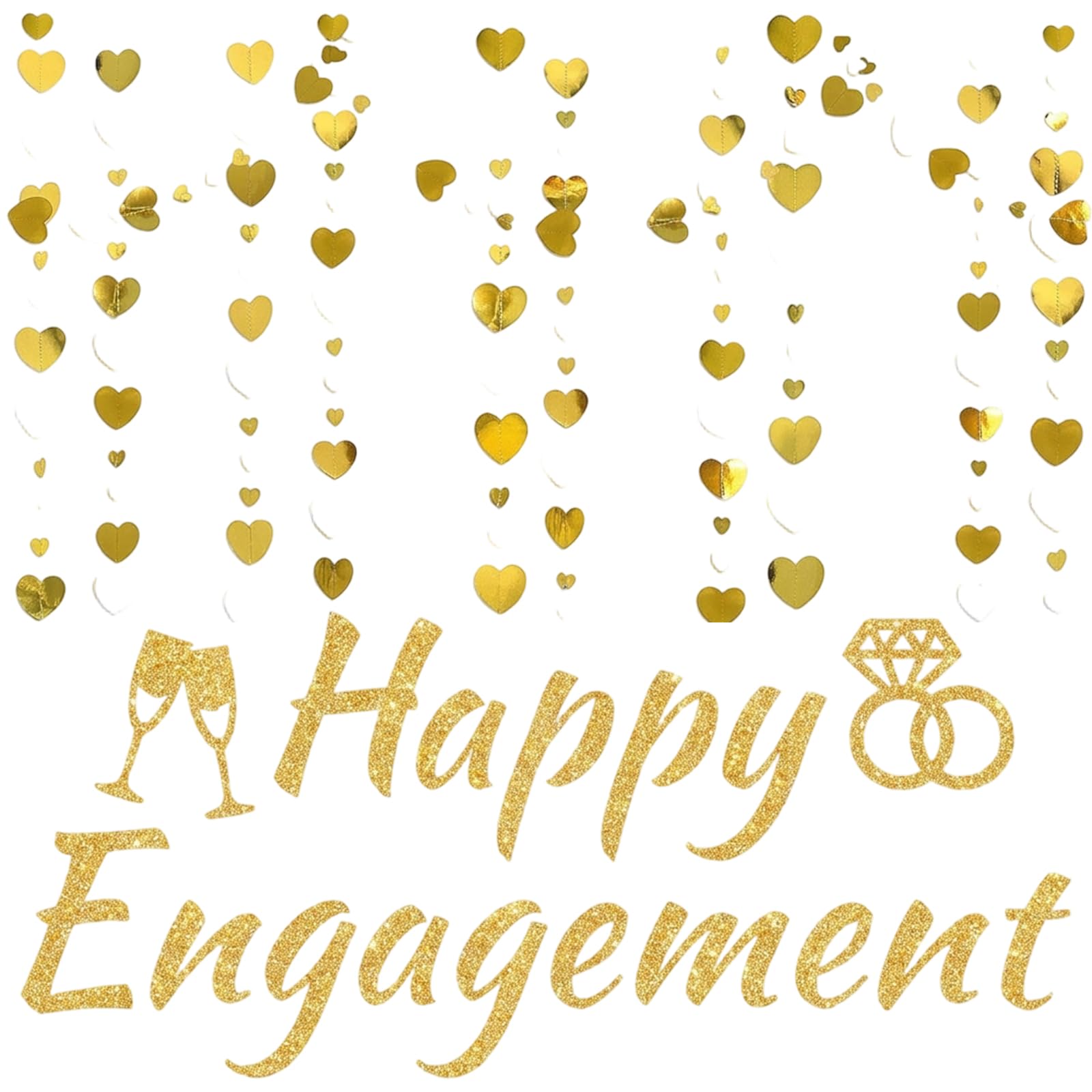Engagement Decorations, Engaged Banner and Garland Set for Romantic Proposal Celebrations, Party Decoration Kit with Heart Motifs, Perfect for Engagement Party Decorations and Special Occasions