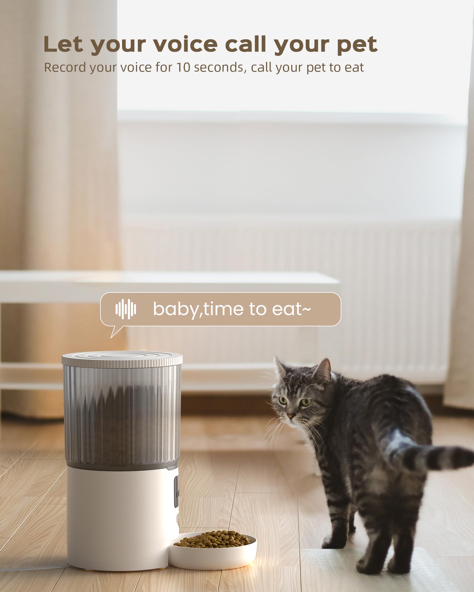 6L Distributore Automatico Cibo Gatti Cani WiFi, UIOOQ Distributore di Crocchette per Animali Domestici con 10S Registrazione,Orari di Mangiatoia Personalizzati (bianco-6L)