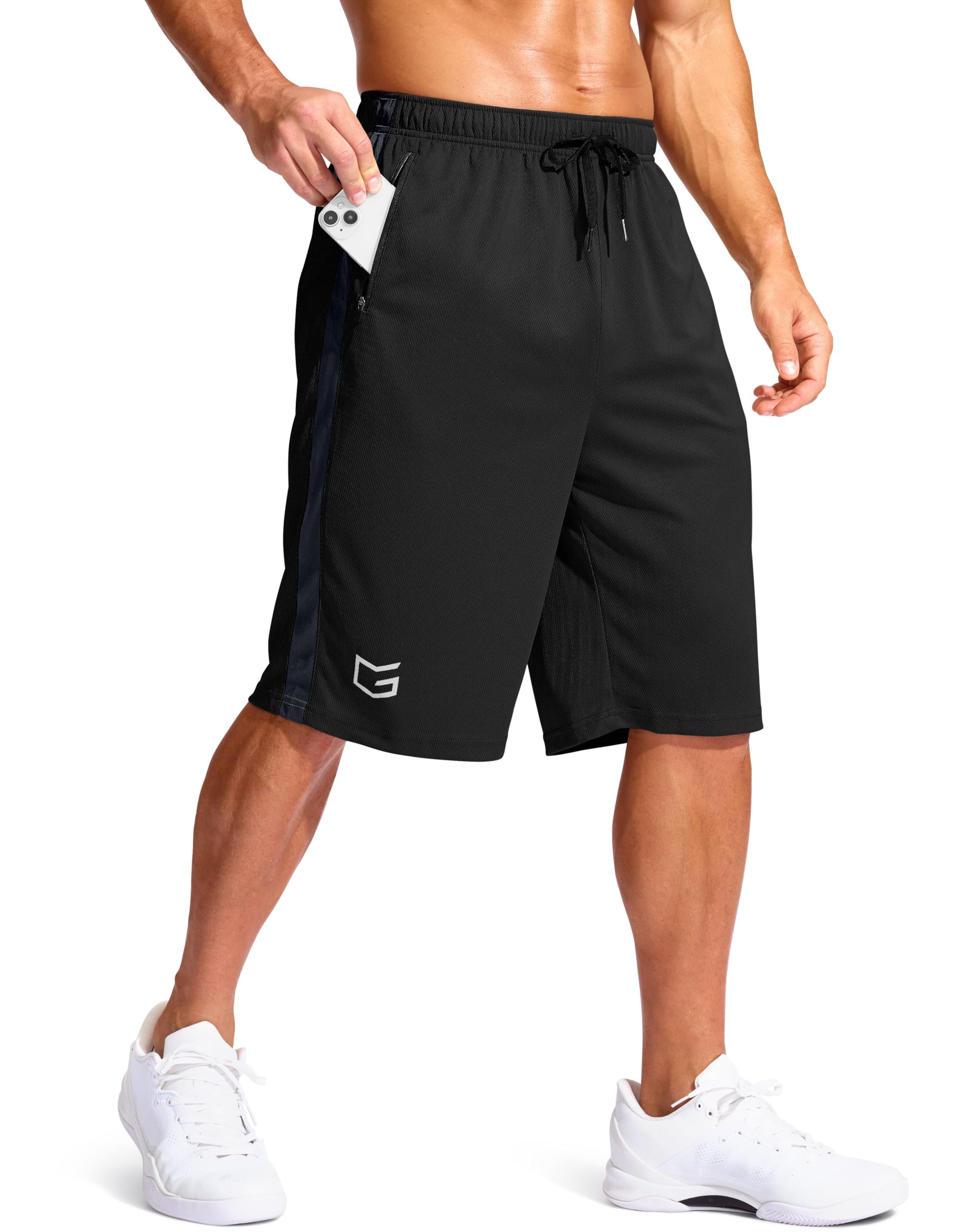 G Gradual Mens 11 Long Basketball Shorts with Zipper Pockets Drawstring Mesh Lightweight Gym Athletic Shorts for Men