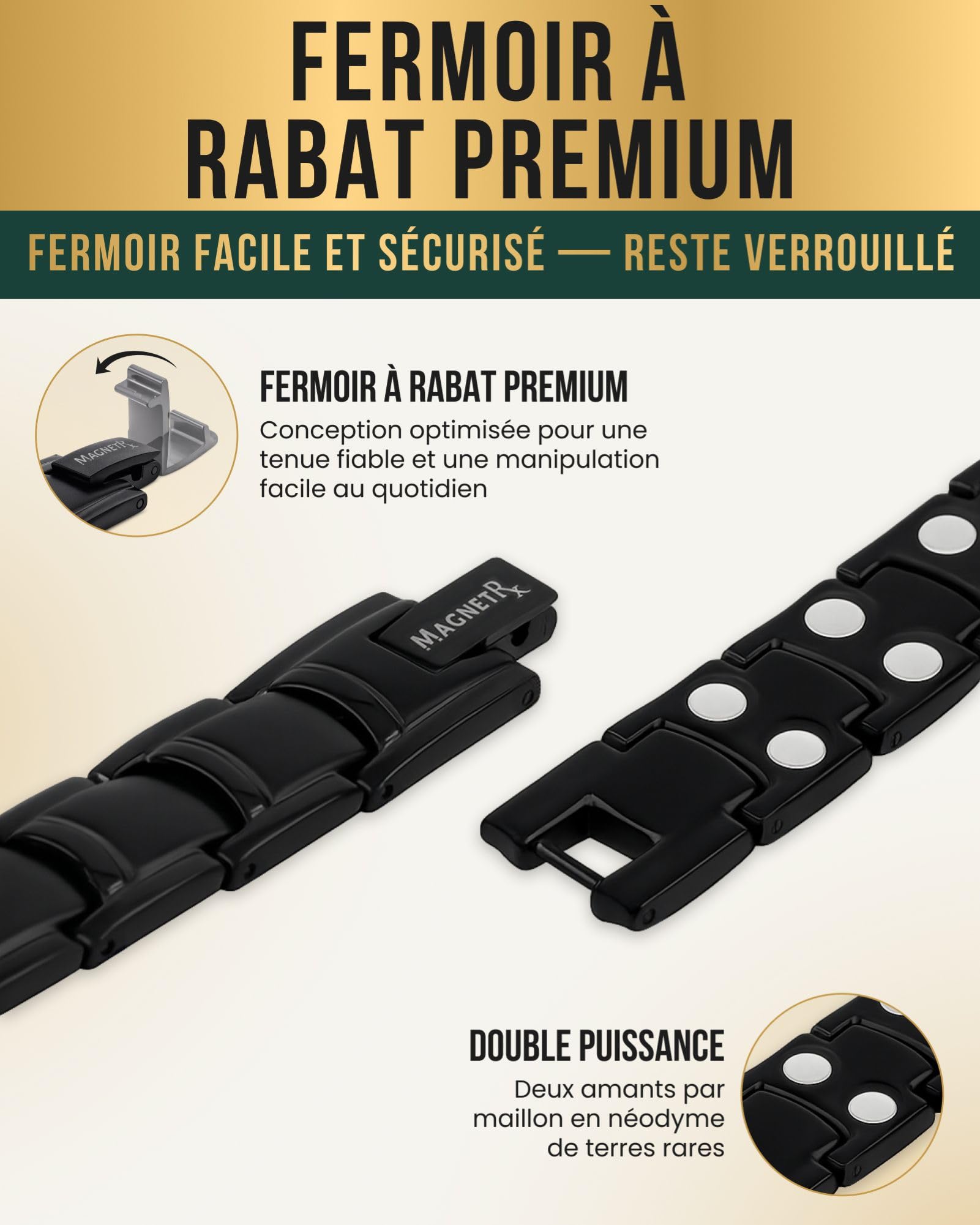 MagnetRX® Bracelet De Cheville Pour Homme - 48 Aimants Puissants (168000 GAUSS) Bijou Aimanté En Titane Ultra-Résistant - Réglable Avec Outil De Dimensionnement (Noir)