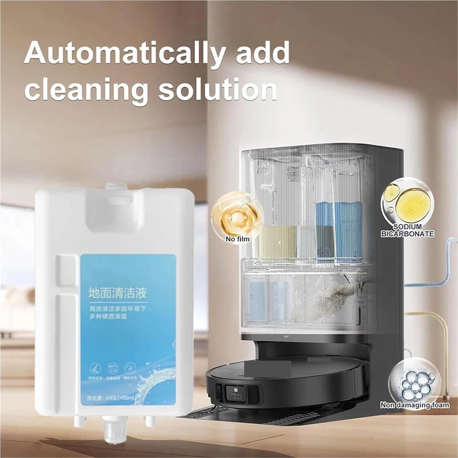 Cartucho De Solución De Limpieza De 450 Ml, Pieza De Repuesto for Limpiador De Pisos Multisuperficie, Compatible Con Robot Aspirador Dreame L20 Ultra / L10 Prime(3-pack)